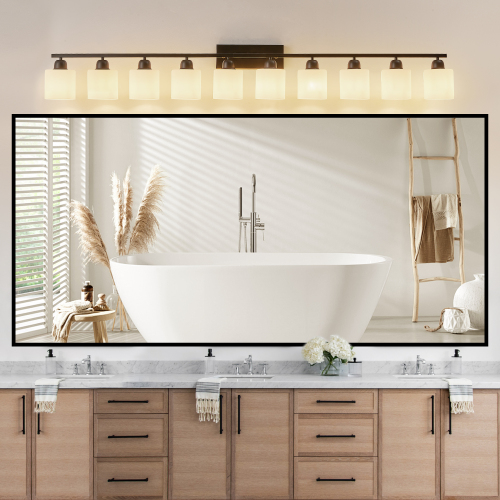 65.4-Inch Black Iron 10-Light Vanity Light with White Glass Shades
