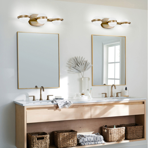 35.4-Inch Champagne Gold Iron LED Vanity Light with 3 Acrylic Shades