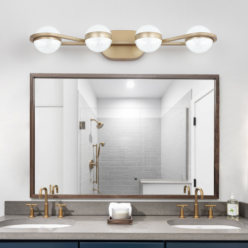 35.4-Inch Gold Iron 4-Light LED Vanity Light with Acrylic Shades