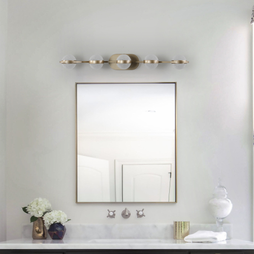 35.4-Inch Champagne Gold Iron LED Vanity Light with 5 Acrylic Shades