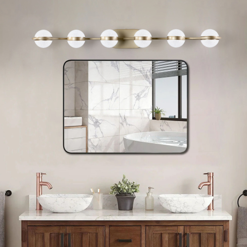 35.4-Inch Gold Iron 6-Light Wall-Mounted LED Vanity Light