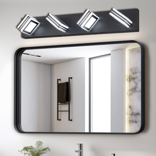 26-Inch Modern Black Iron 4-Light LED Vanity Wall Fixture