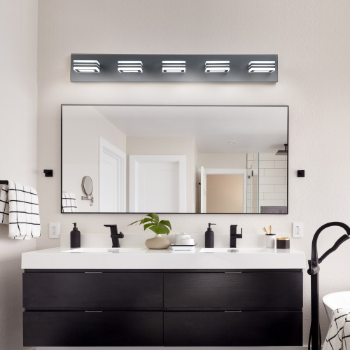 32-Inch Modern Black Iron 5-Light LED Vanity Wall Fixture