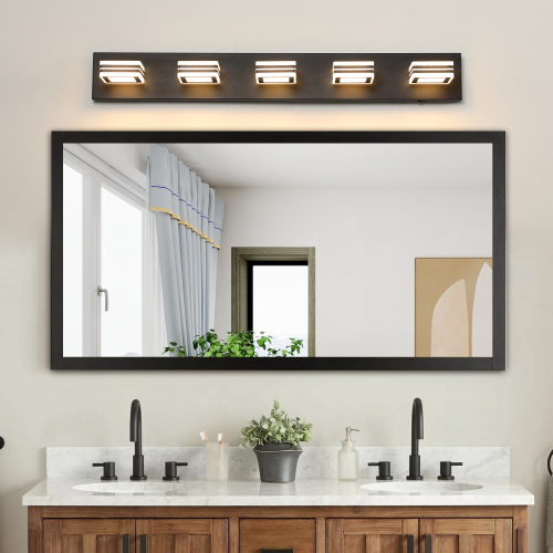 34-Inch Modern 5-Light Black Iron LED Bathroom Vanity Fixture