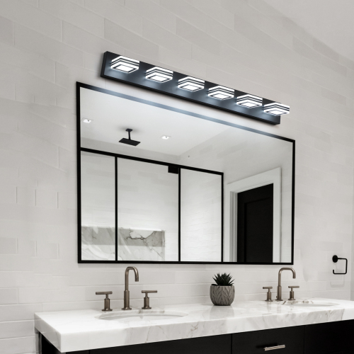 39-Inch Modern Black Iron 6-Light LED Vanity Wall Light Fixture