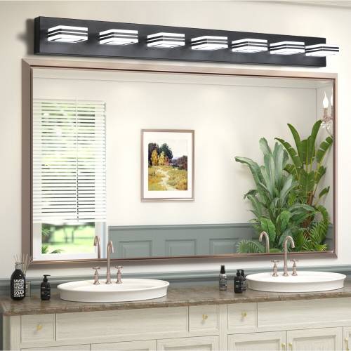 45-Inch Modern Black Iron 7-Light LED Vanity Wall Fixture