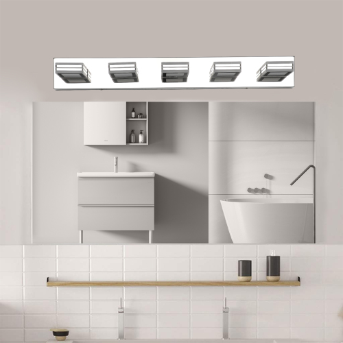 Modern Chrome Iron 5-Light LED Vanity Wall Light, 52.2-Inch