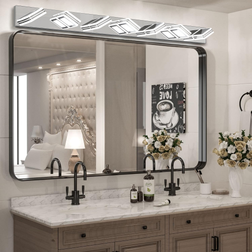 45-Inch Modern Chrome Iron 7-Light LED Vanity Light with Acrylic Shades