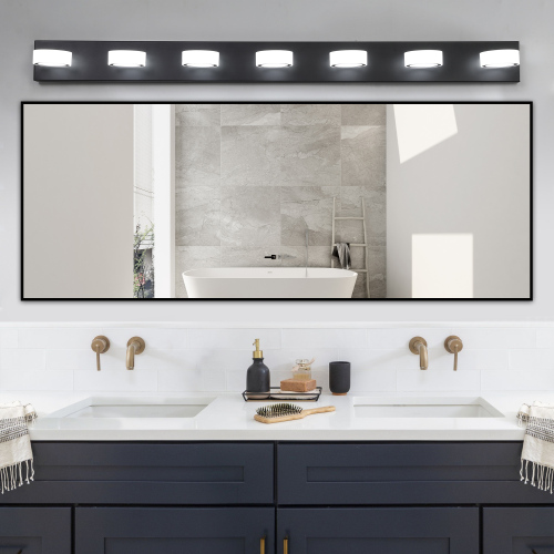 Modern 52-Inch 7-Light Black Iron LED Vanity Wall Fixture