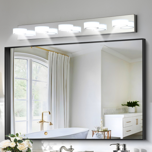 Modern 5-Light Chrome Iron LED Vanity Fixture with Acrylic Shades
