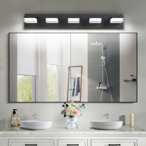 Modern 5-Light Black Iron Bathroom Vanity Light, 38.2-Inch