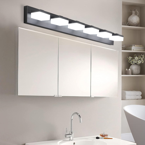 Modern 38.2-Inch Black Iron 6-Light LED Vanity Mirror Fixture