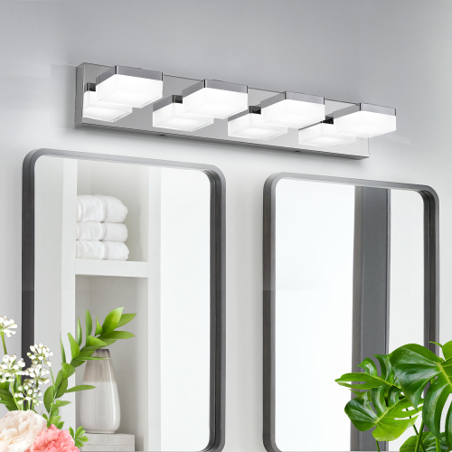 Modern Chrome Iron 4-Light LED Vanity Wall Sconce, 38.2-Inch
