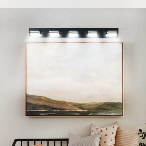 63-Inch Modern Black Iron 5-Light LED Vanity Wall Sconce