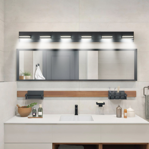 63-Inch Modern Black Iron 6-Light LED Vanity Wall Sconce