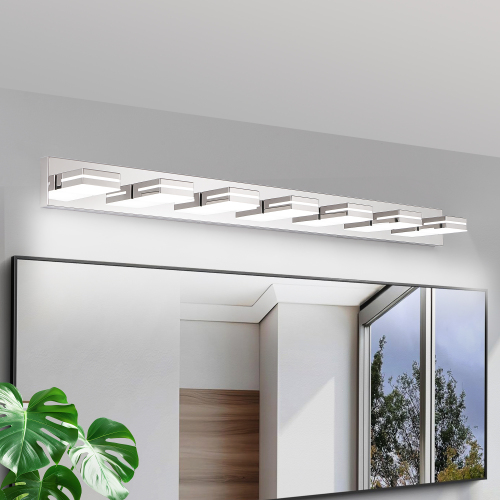 63-Inch Modern Chrome Iron 7-Light LED Vanity Wall Sconce