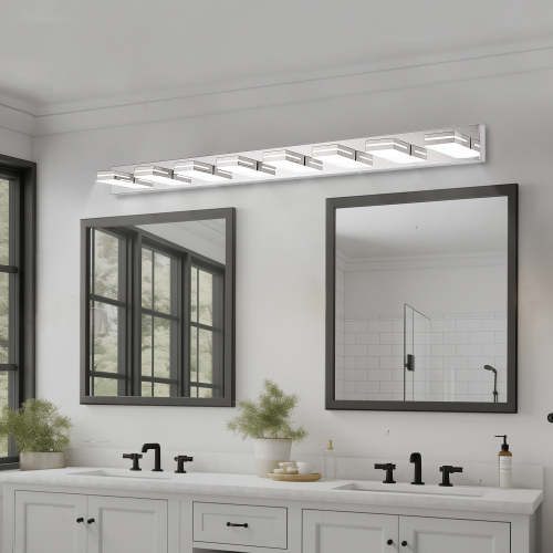 Modern 63-Inch Chrome Iron 8-Light LED Vanity Wall Sconce