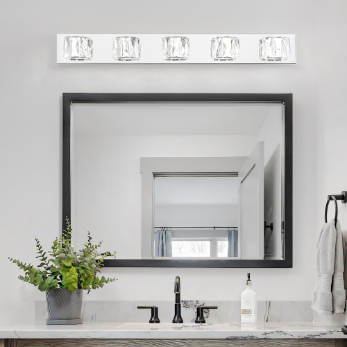 Chrome 5-Light LED Crystal Wall Sconce, 20.5-Inch Iron Vanity