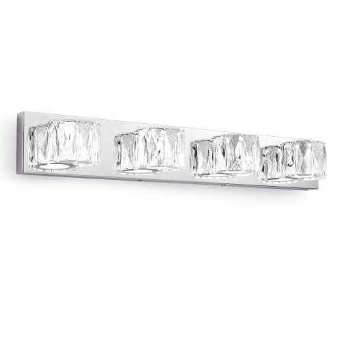 Modern 27.6-Inch Chrome Aluminum 4-Light Crystal Vanity Light