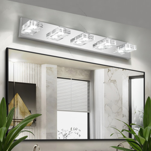 31-Inch Modern Chrome Iron 5-Light LED Vanity Wall Fixture