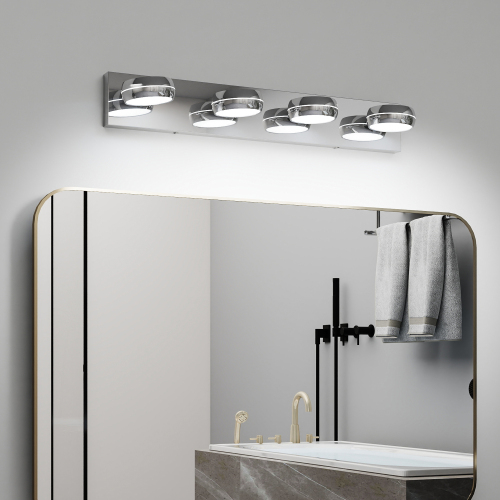 Modern 35.4-Inch Chrome Iron 4-Light LED Bathroom Vanity Light Bar