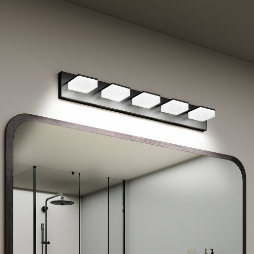 32-Inch Matte Black Iron 5-Light LED Bathroom Vanity Light