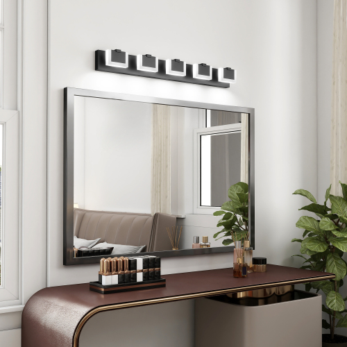 45.7-Inch 5-Light Black Iron LED Vanity Wall Light, 6000K