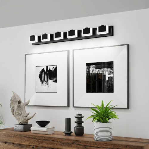 45.7-Inch 6-Light Black Iron LED Modern Vanity Light Fixture