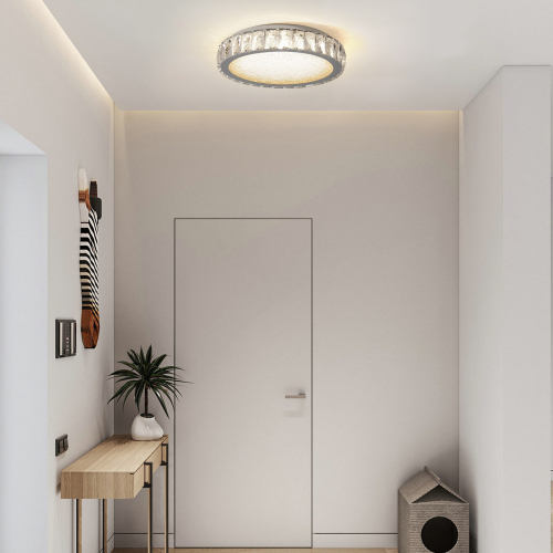 13.8-Inch Chrome Iron Crystal LED Flush Mount Ceiling Light