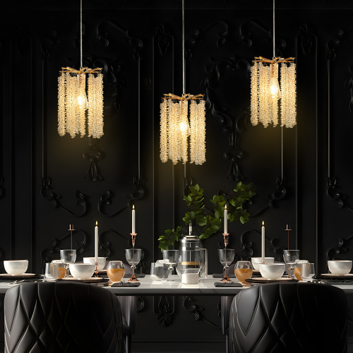 3-Pack Gold Iron Crystal Pendant Lights, 7.9-Inch Waterfall Design