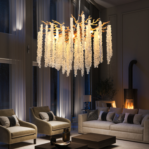 24-Inch Modern Gold Iron Pendant Light with Cascading Crystal Strands