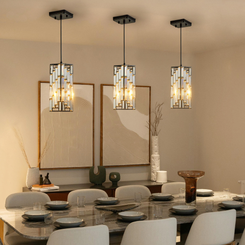 4-Inch Black Iron Crystal Pendant Light, 3-Pack Adjustable Ceiling Set