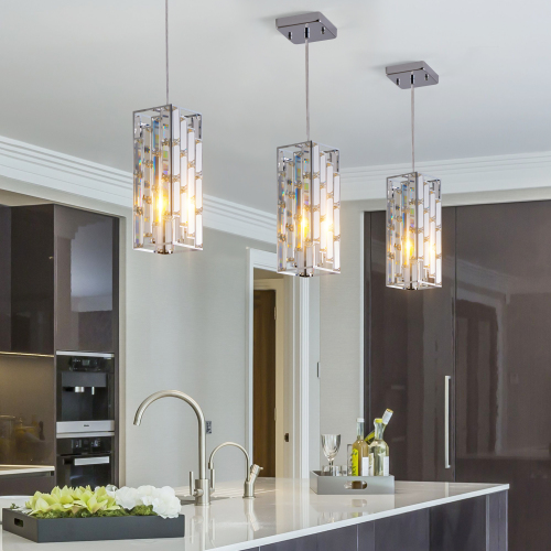 4-Inch Chrome Crystal Pendant Light 3-Pack, Adjustable Iron