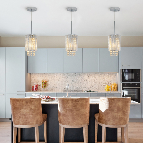 5-Inch Chrome Iron Crystal Pendant Lights, Adjustable 3-Pack