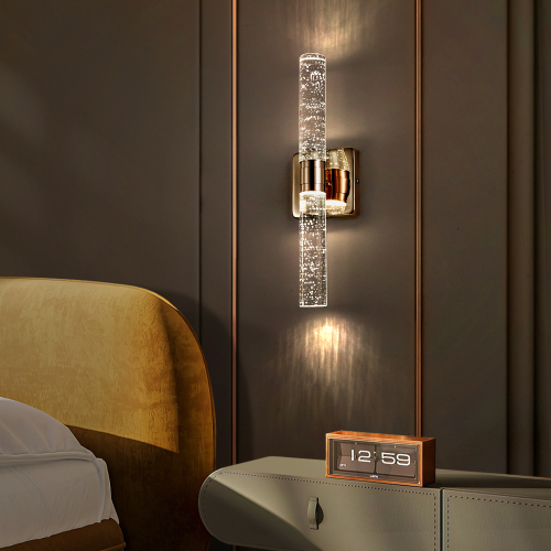 Contemporary 17-Inch Gold Iron 2-Light Bubble Crystal Sconce