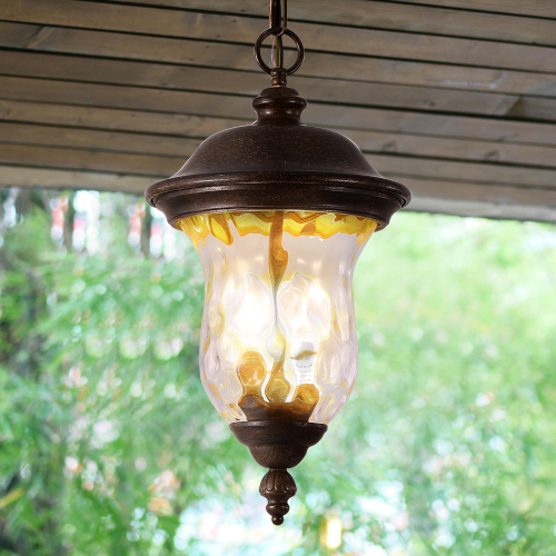 19-Inch Brown and Bronze Aluminum Outdoor Lantern with Clear Glass