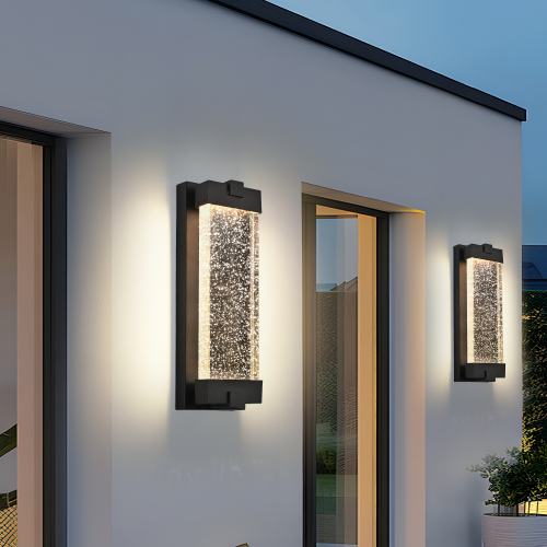 19-Inch Black Aluminium Outdoor LED Wall Sconce with Bubble Glass