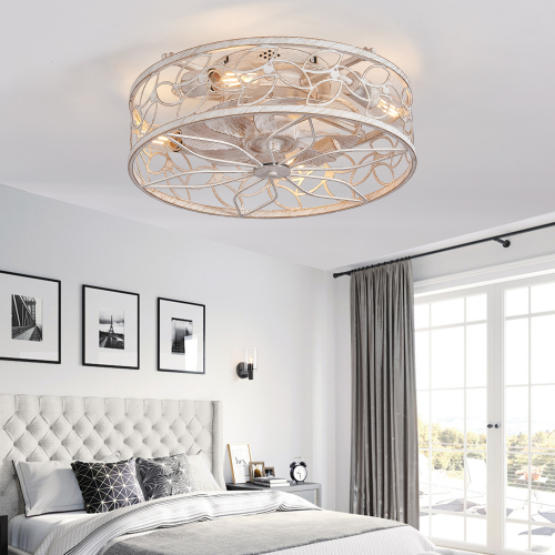 18-Inch White Iron Caged Ceiling Fan Light with Remote Control