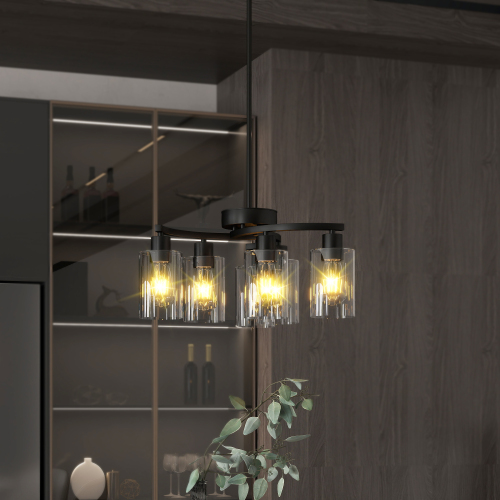 6-Light Black Iron Farmhouse Chandelier with Clear Glass Shades