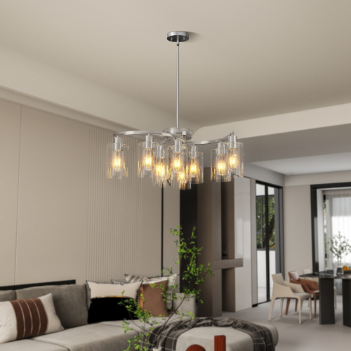 9-Light Chrome Iron Chandelier, 29.5-Inch Modern Fixture