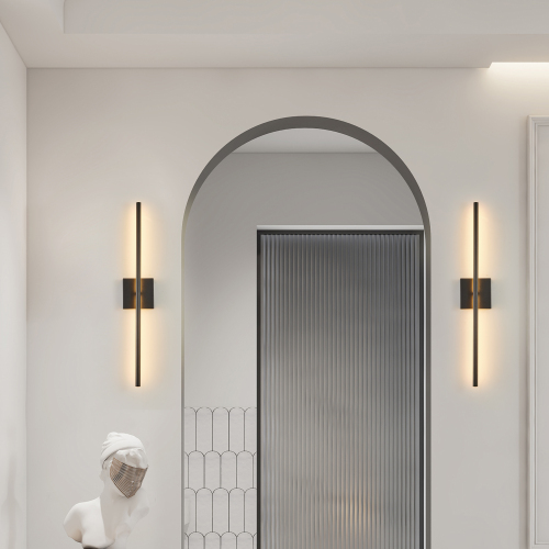 28-Inch Matte Black Iron Modern LED Wall Sconces, Set of 2