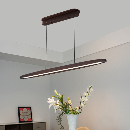 39-Inch Walnut Iron Adjustable LED Pendant Light with Remote Control
