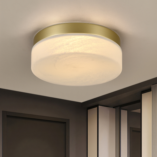 12-Inch Gold Iron 24W LED Round Low-Profile Flush-Mount Light