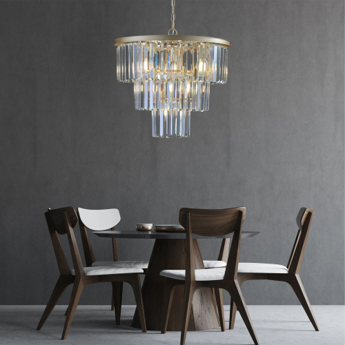20" Luxury 3-Tier Crystal Chandelier, 7-Light Gold Frame Pendant Light, Elegant Ceiling Lighting for Living Room, Dining Room, Bedroom (No Bulbs) - Crystal,Iron