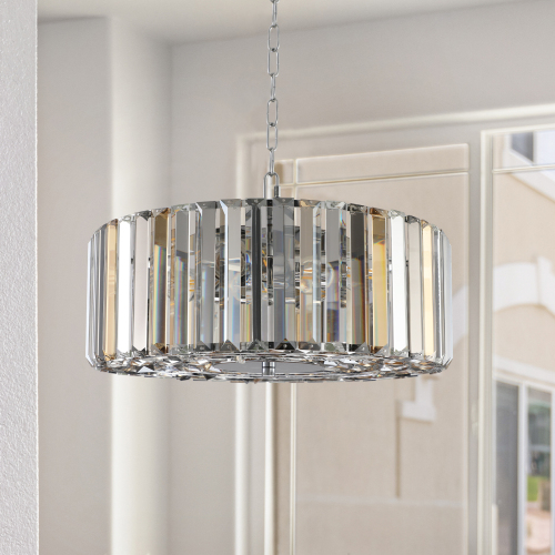 17-Inch Transparent Chrome Crystal Iron 4-Light Pendant Chandelier