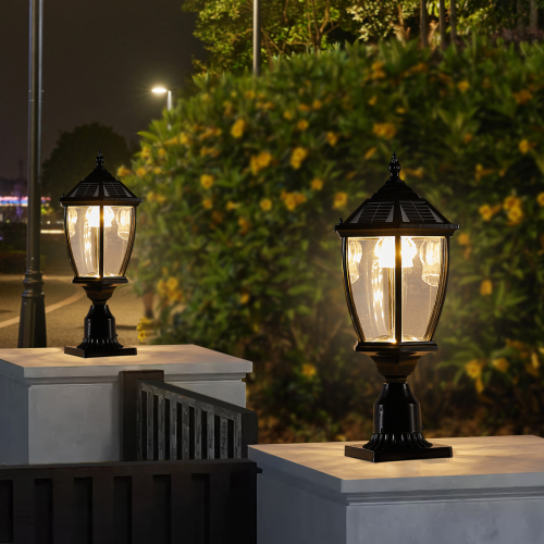 20-Inch Black Solar LED Outdoor Lanterns with Glass Design, 2-Pack