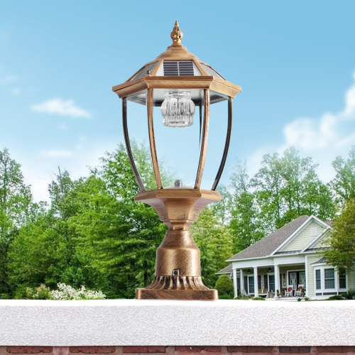 20-Inch Bronze Aluminum Solar LED Outdoor Lantern with Glass Design
