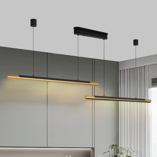 75-Inch Black and Gold Iron LED Pendant Light with Dual Tubes