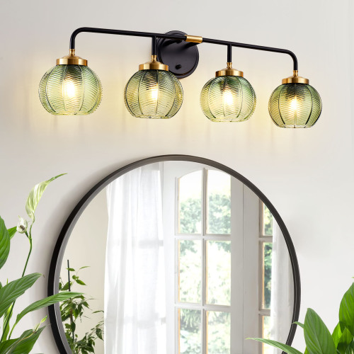 4-Light Black and Gold Iron Vanity Wall Light, 23.4-Inch Wide