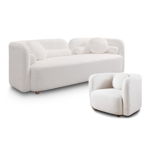 Modern White 2-Piece Fabric 3-Seat Sofa and Accent Chair Set